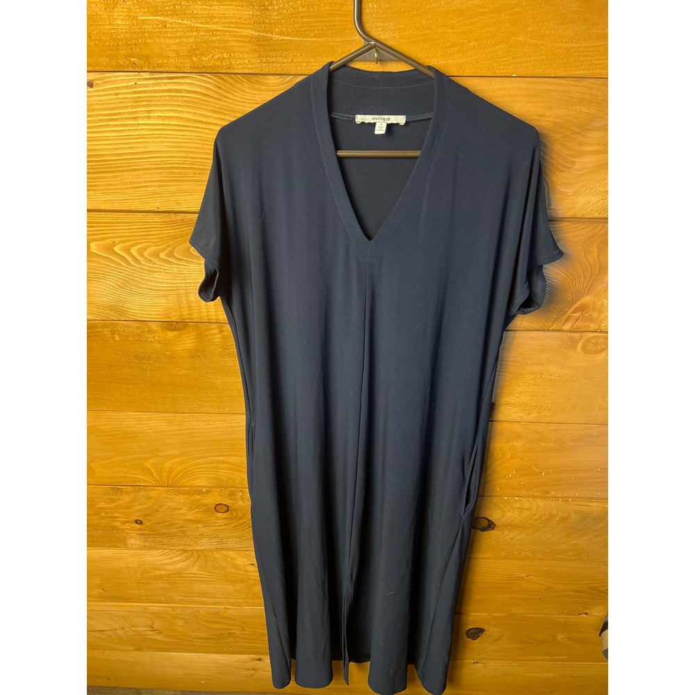 Sympli Women's Navy Blue‎ V-Neck Tunic Dress Casual Comfort Made in Canada